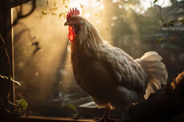 zdjęcie kurczaka w naturalnym świetle 50 mm obiektyw generatywny ai