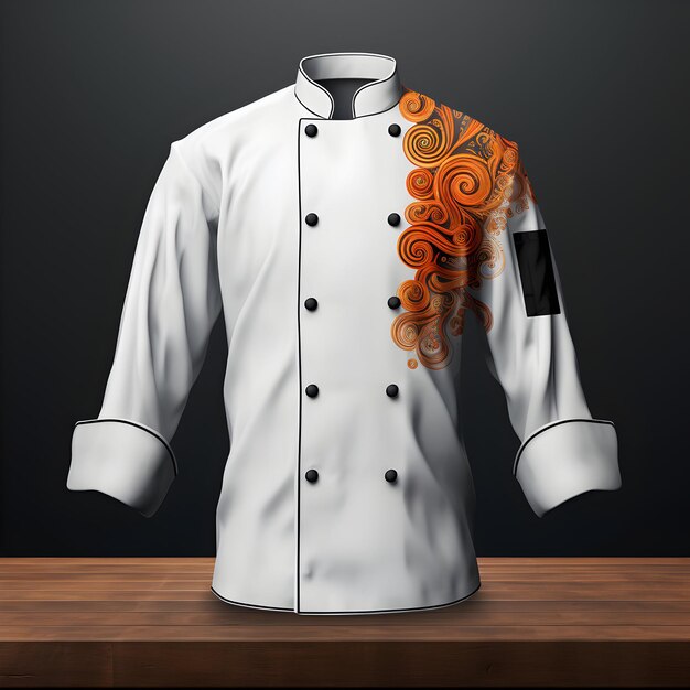 Zdjęcie zdjęcie kurtki szefa kuchni, wzór munduru kucharza, kołnierz koszuli, widok z przodu z wzorem na koszuli