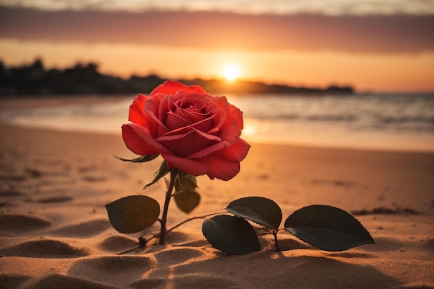 Zdjęcie kwiatu róży na plaży
