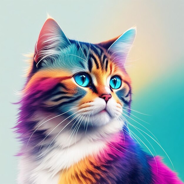 Zdjęcie lasu kota w wielobarwnym abstrakcyjnym wielobarwowym portretie profilowym