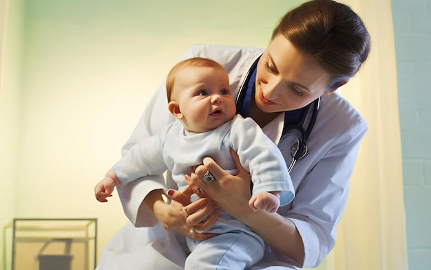 Zdjęcie lekarza trzymającego małe słodkie dziecko