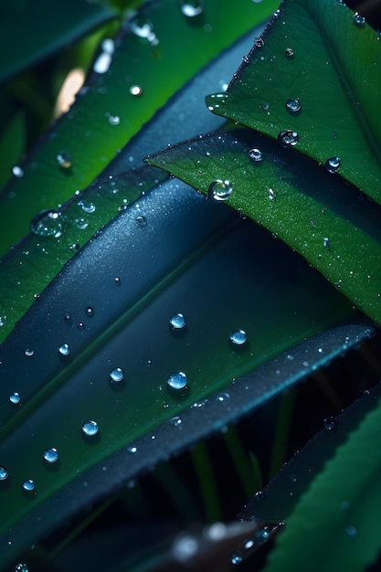 Zdjęcie liścia z kropelkami wody
