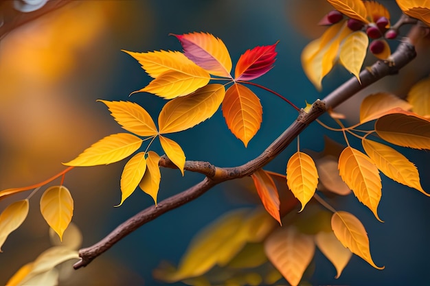 Zdjęcie liściastej gałęzi drzewa w żywych jesiennych kolorach tła ai zdjęcie 4