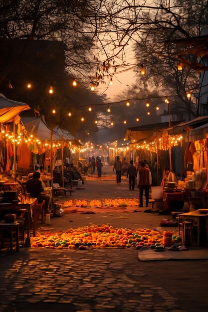 Zdjęcie Lohri Street Market z stoiskami sprzedającymi kolorowe Phulkari Du Lohri India Festival Concept