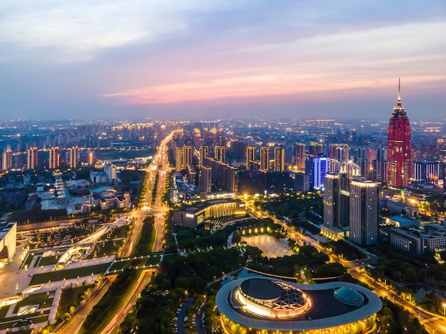 Zdjęcie lotnicze Changzhou miasto budynek panoramę nocnego widoku