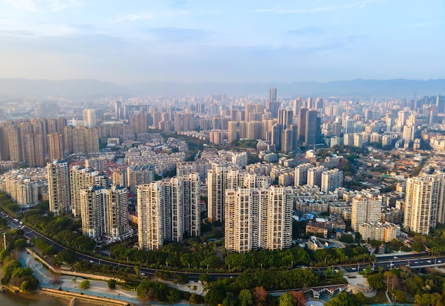 Zdjęcie lotnicze panoramy miasta Fuzhou