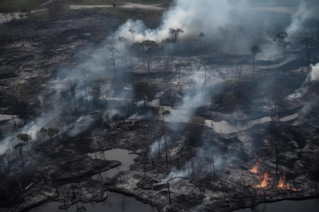 Zdjęcie lotnicze pokazuje katastrofę ekologiczną spowodowaną pożarami Amazonii w Ameryce Południowej