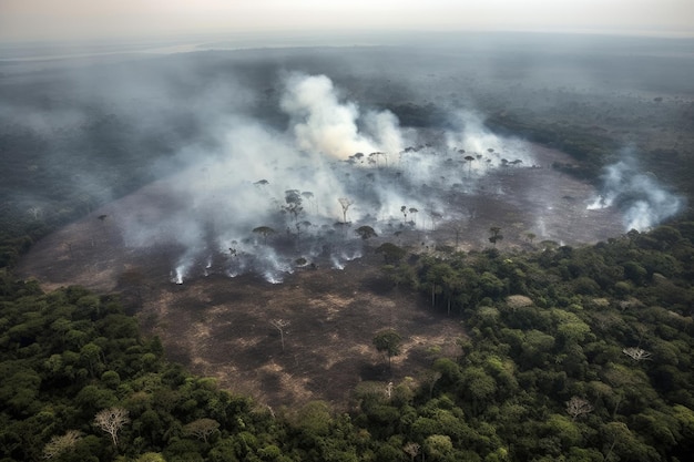 Zdjęcie zdjęcie lotnicze pokazuje katastrofę ekologiczną spowodowaną pożarami amazonii w ameryce południowej