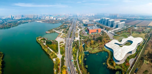 Zdjęcie lotnicze scenerii miasta Jining w Chinach