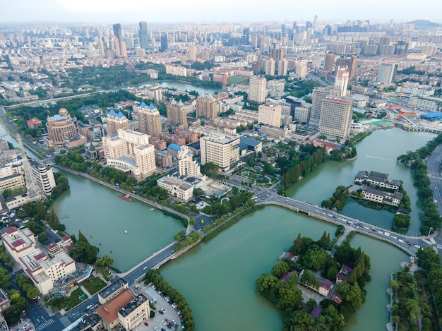 Zdjęcie lotnicze scenerii miasta Nantong, Jiangsu