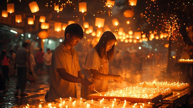 Zdjęcie Ludzi Robiących Tradycyjne Latarnie Na Festiwalu Yi Peng I Festival Holiday Concept