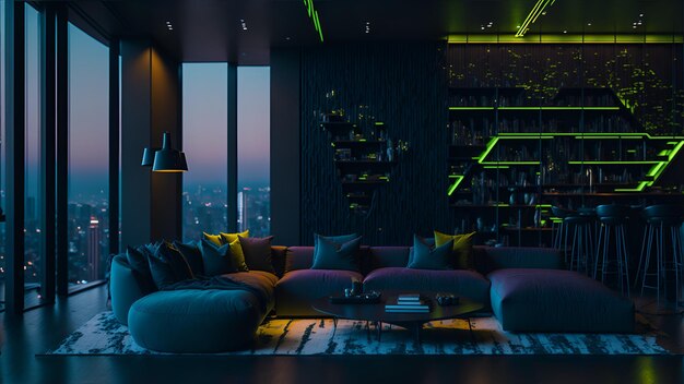 Zdjęcie luksusowego salonu z dużymi miejscami do siedzenia i naturalnym światłem