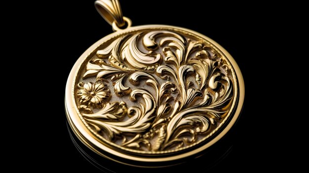 Zdjęcie luksusowego złotego wisiorka z grawerowanymi detalami