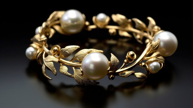 Zdjęcie luksusowej złotej bransoletki z perłowymi koralikami