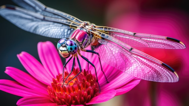 zdjęcie magenta dragonfly siedzącej na tętniącym życiem dzikim kwiatem