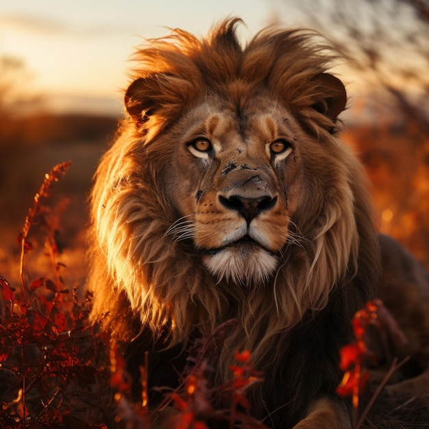 Zdjęcie majestatycznego lwa na sawannie Generatywna sztuczna inteligencja