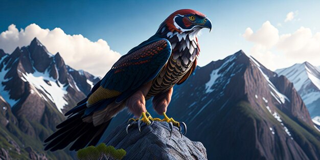 Zdjęcie zdjęcie majestatycznego ptaka drapieżnego siedzącego na szczycie góry rozmycie tła