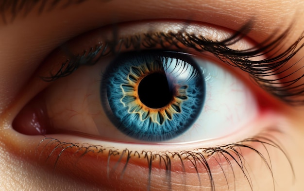 Zdjęcie makro skupiające się na ludzkim niebieskim oku