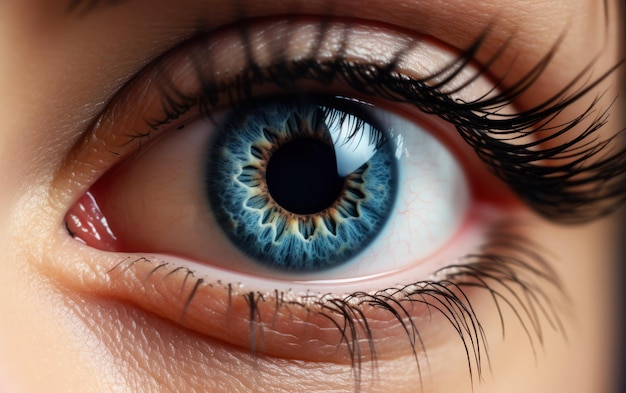 Zdjęcie makro skupiające się na ludzkim niebieskim oku