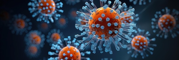 zdjęcie makro wirusa w stylu jasnego indygo i pomarańczowej selektywnej ostrości