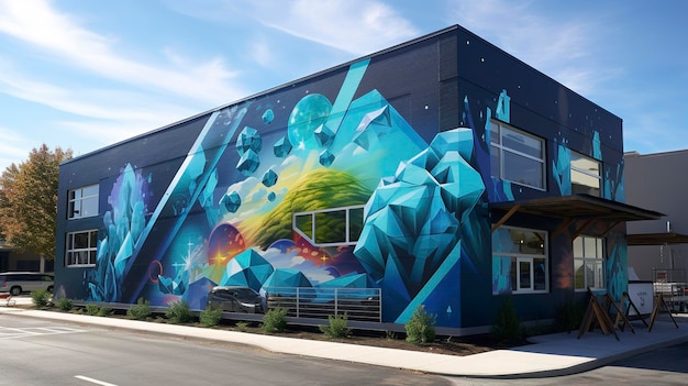 Zdjęcie malowidła muralnego o tematyce zrównoważonej energii na ścianie ulicy