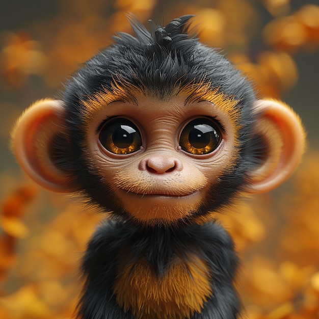 zdjęcie małpy z pomarańczowymi oczami i brązowym futrem