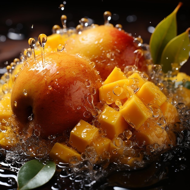 Zdjęcie mango z pluskiem wody