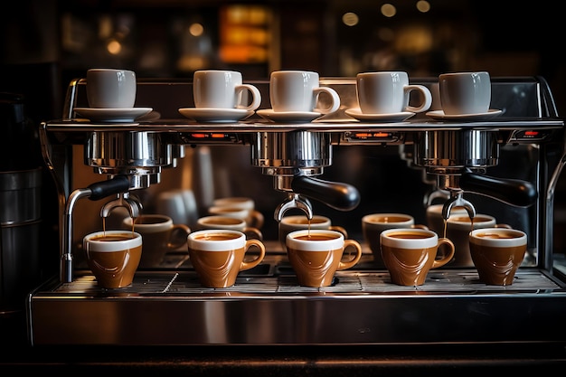 Zdjęcie maszyny do espresso z ustawionymi filiżankami kawy
