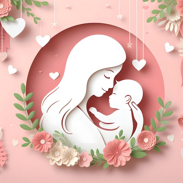 zdjęcie matki i jej dziecka z sercami i kwiatami