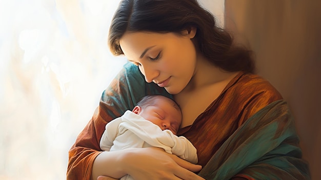 Zdjęcie matki z nowo narodzonym dzieckiem