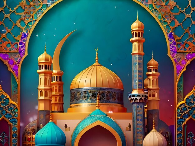 zdjęcie meczetu z księżycem i meczetem na szczycie