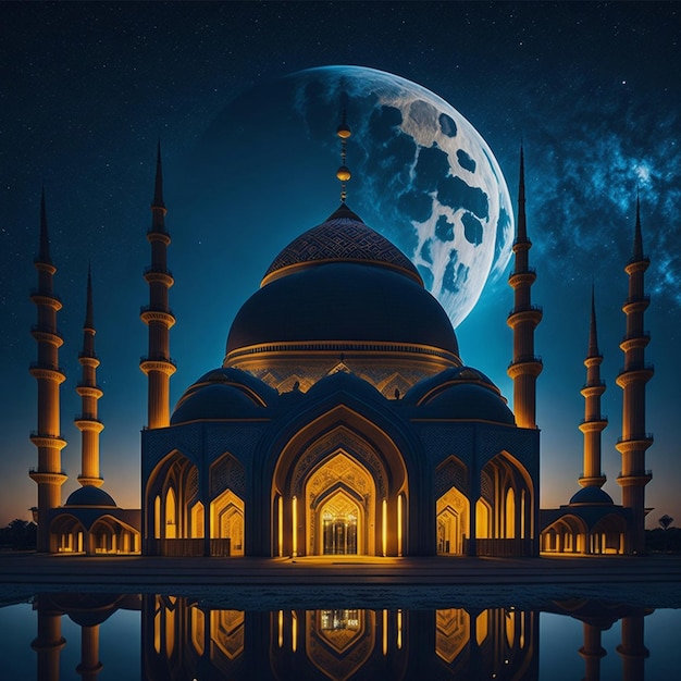 Zdjęcie meczetu z księżycem w tle