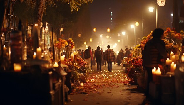 Zdjęcie zdjęcie meksyku cutz w dias de los muertos w nocy