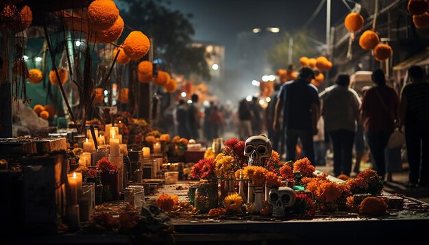 Zdjęcie zdjęcie meksyku cutz w dias de los muertos w nocy