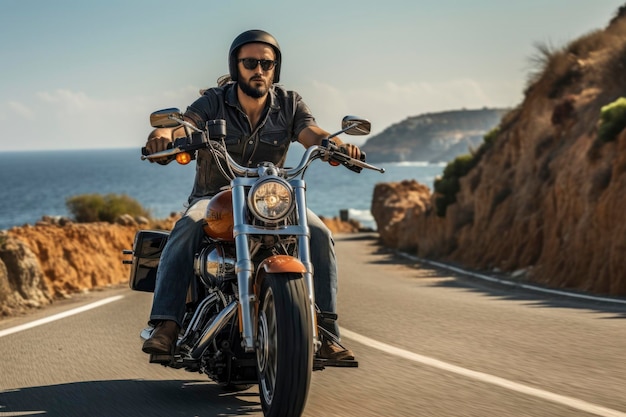 Zdjęcie mężczyzny jeżdżącego na motocyklu