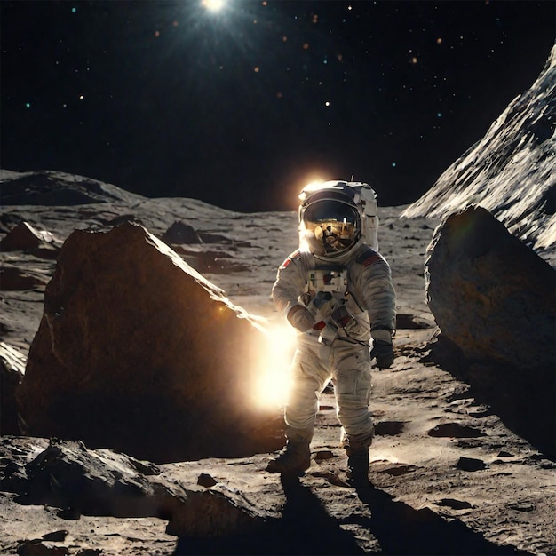 Zdjęcie zdjęcie mężczyzny stojącego na księżycu z tłem generatywnym ai w świetle słońca