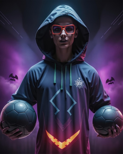 Zdjęcie zdjęcie mężczyzny w kurtce z okularami i piłką nożną