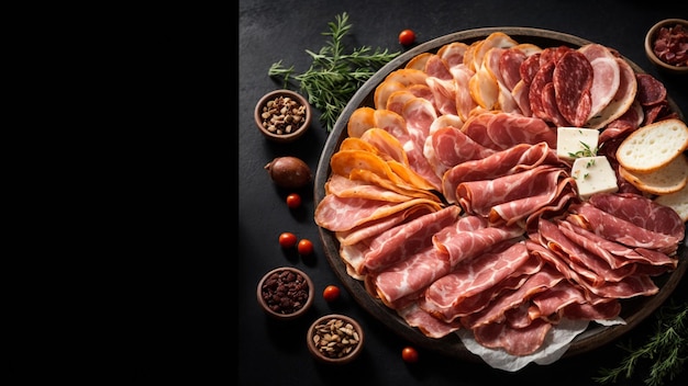 Zdjęcie mięsa pokrojonego autentycznego włoskiego salami Felino na włoskiej desce do krojenia 12