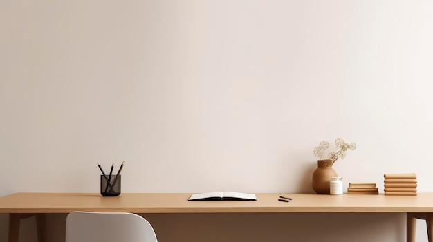 Zdjęcie minimalistycznego biurka z niezbędnymi artykułami biurkowymi