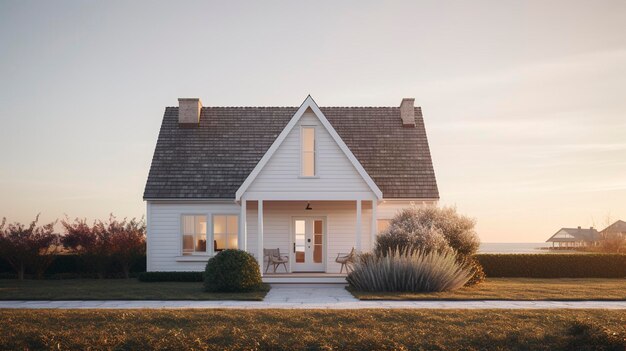 Zdjęcie zdjęcie minimalistycznego domu cape cod w miękkiej linii