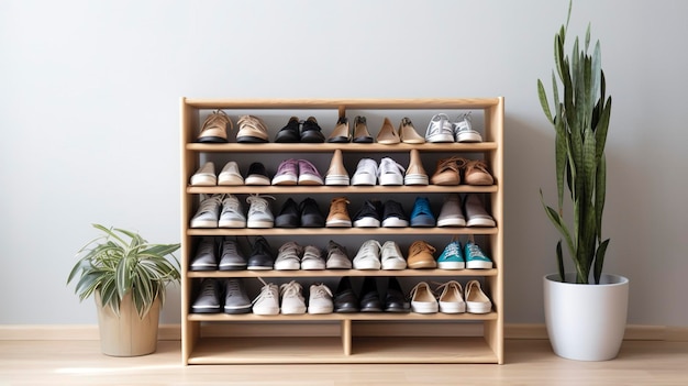 Zdjęcie minimalistycznego stojaka na buty z czystym i zorganizowanym miejscem do przechowywania