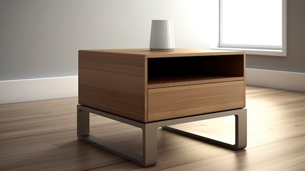 Zdjęcie minimalistycznego stolika bocznego z minimalistyczną szufladą i czystymi liniami