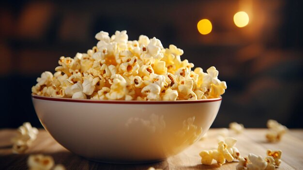 Zdjęcie miski świeżo wyskoczonego popcornu