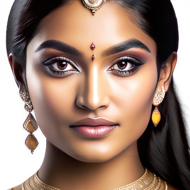 Zdjęcie młodej indyjskiej kobiety z doskonałą skórą Generatywna sztuczna inteligencja