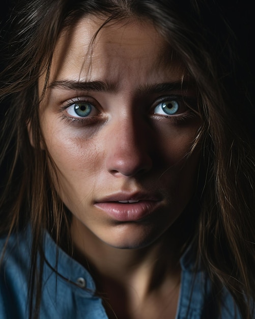 Zdjęcie młodej kobiety, która jest bardzo smutna i zdenerwowana, płacze łzami z oczu, ponieważ cierpi na depresję i stany lękowe