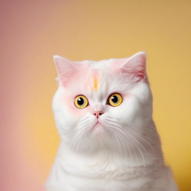 Zdjęcie moda biały kot portret w pastelowym kolorze różowym