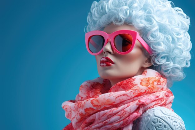 Zdjęcie modne pięknej kobiety w różowych okularach przeciwsłonecznych