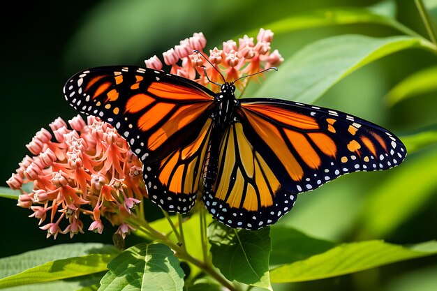 Zdjęcie zdjęcie motyla monarchy na kwiecie milkweed flower garden