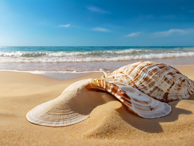 Zdjęcie zdjęcie muszli morskich na plaży w słoneczny dzień