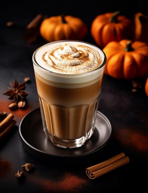 Zdjęcie napoju Pumpkin Spice Latte elegancko umieszczonego na stole